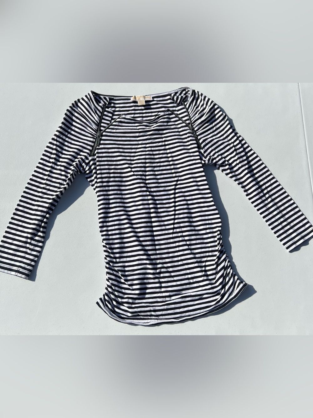 Michael Kors Black & White Striped Long Sleeve Top